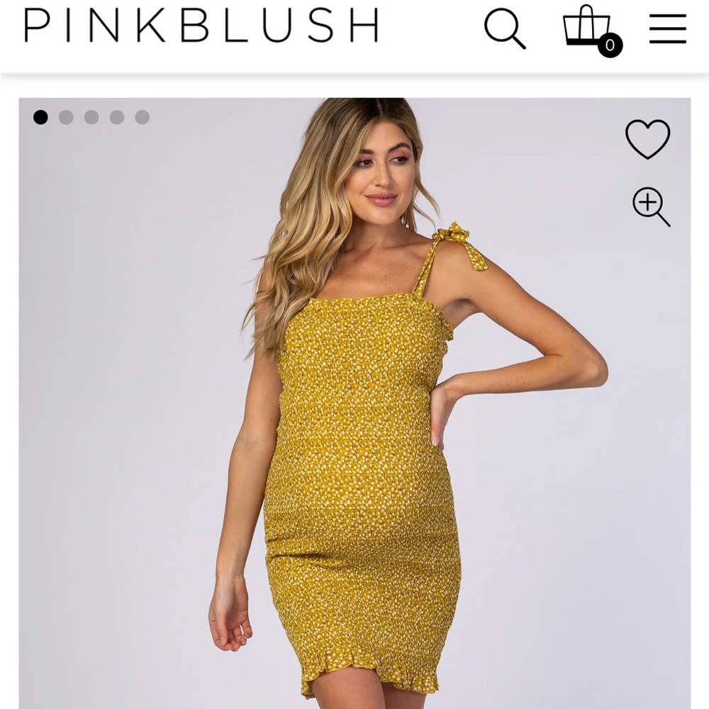 Pink Blush Mustard Floral Smocked Maternity Mini Dress